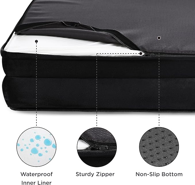 Bedsure Orthopedic Dog Bed for Large Dogs - Big Washable Dog Sofa Beds Large, Supportive Foam Pet Couch Bed with Removable Washable Cover, Waterproof Lining and Nonskid Bottom, Black