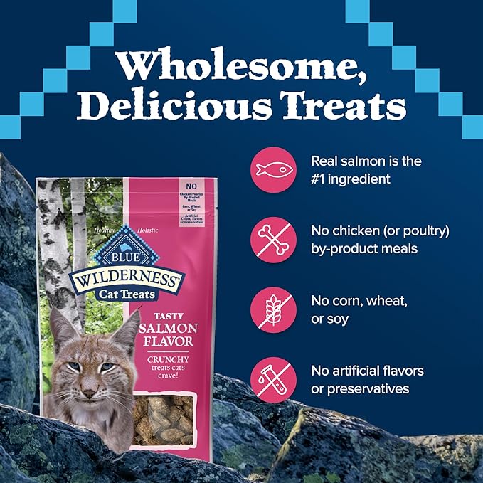 Blue Buffalo Wilderness High Protein Crunchy Cat Treats, Made with Natural Ingredients, Tasty Salmon Flavor, 2-oz Bag (Pack of 12)