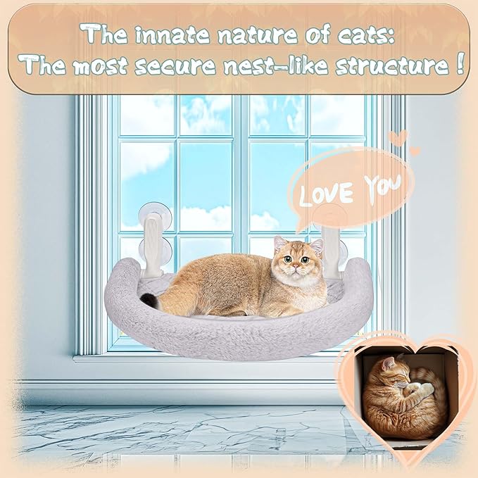 Cat Window Perch & Hammock - Exquisite Soft Wool Fleece, Safe & Comfortable Design with 4 Strong Suction Cups - Ideal for Large Cats (High-Grade Gray, Extra Large)