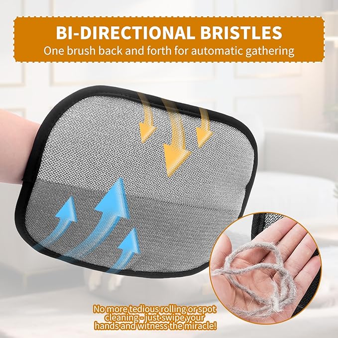 2PCS Electrostatic Pet Grooming Gloves, Reusable Hair Remover for Dog Cat Fur on Clothes Furniture Car Seat/Five Fingers/Black