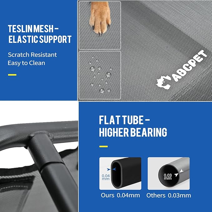 Cooling Elevated Dog Bed, Raised Outdoor Dog Bed Waterproof Pet Beds Cots Stable and Easy Assembly, Teslin Fabric with 1.2mm Thick Iron Frame, Breathable, Ultra-Sturdy，Grey,32 * 25.2 * 7.1