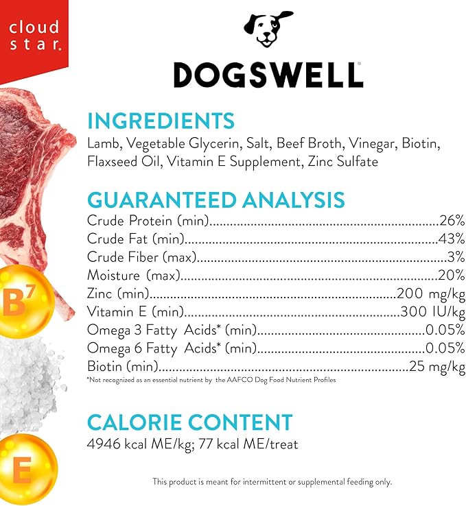 Dogswell Skin & Coat Jerky Dog Treats, Lamb, 10 oz. Bag