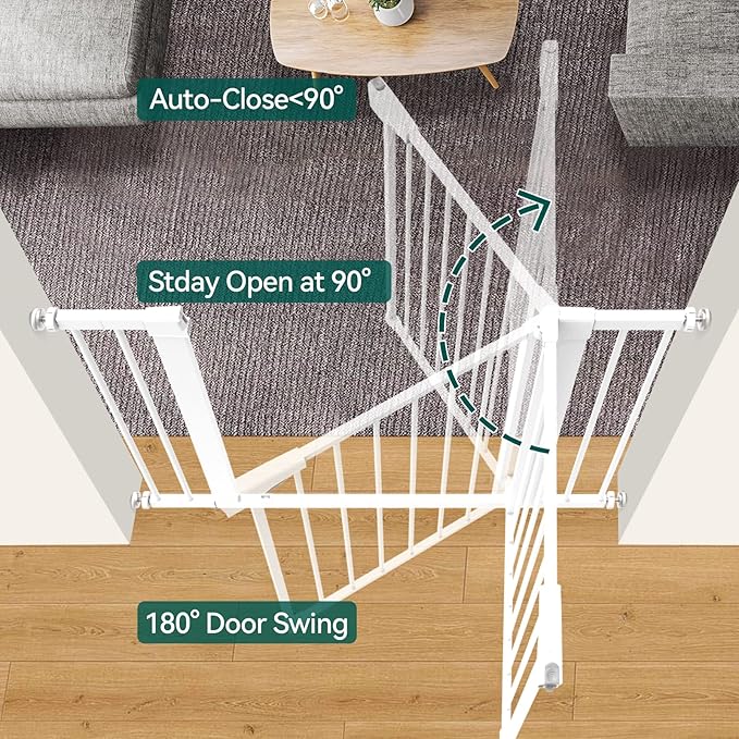 BABELIO 36" Extra Tall Dog Gate, 26-40" Wide Auto Close Baby Gate, Pressure Mounted Metal Pet, Easy Install No Drilling, No Tools Required, With Wall Protectors and Extension Kits, White