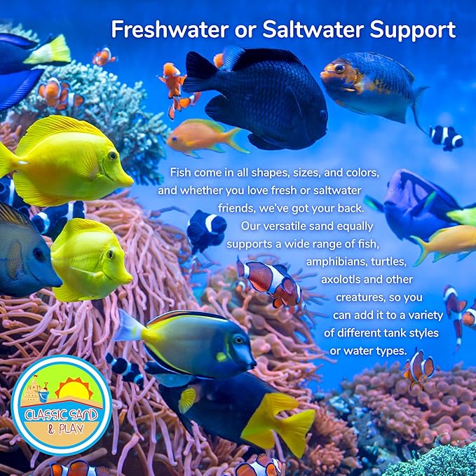 CLASSIC SAND & PLAY Natural Aquarium Sand for Freshwater and Saltwater Tanks, 20 lb. Bag, Improves Filter Life and Filtration Process, Pre-Washed Fine Sand, Red