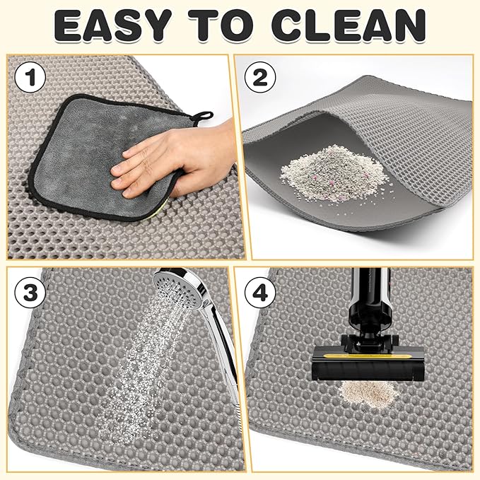 Cat Litter Mat Double Layer Waterproof Urine Proof Trapping Mat 2 Pack (Gray, 24x15 Inch)