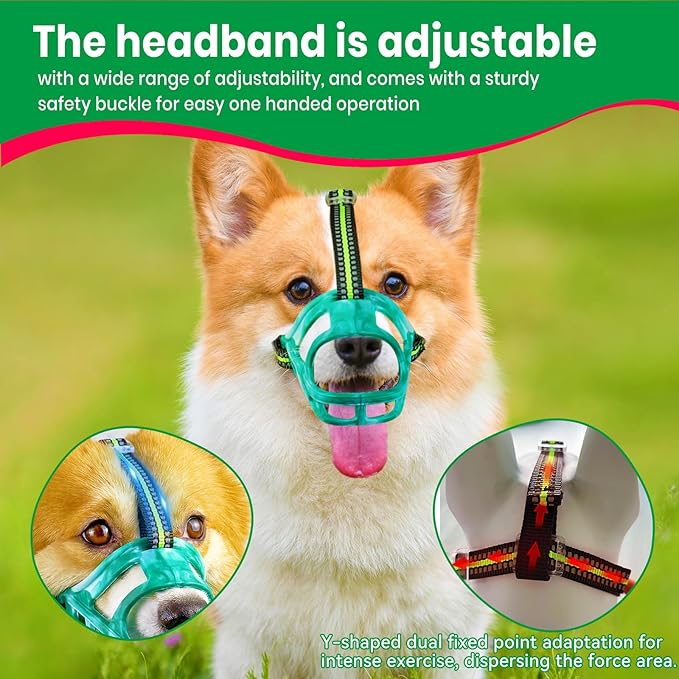 Dog Muzzle, Basket Muzzle for Small Medium Large Dogs, Anti-Biting and Chewing, Lightweight & Sturdy Cage Design, Allows Panting & Drinking, Ideal for Grooming & Training(Green Size S)