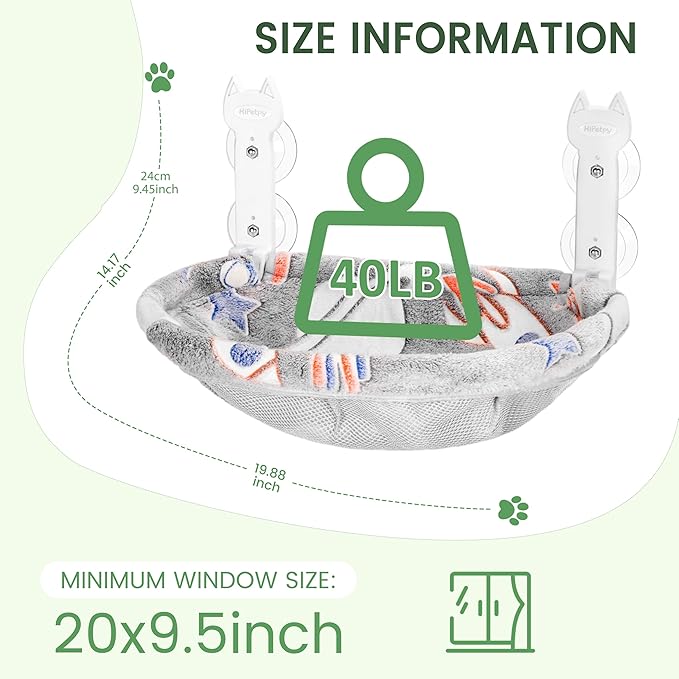 Cat Window Perch, Glow in The Dark Foldable Cat Hammock with Sunken Design & Removable Soft Cover, Breathable Cordless Window Bed for Resting Indoor Kitten (Deep Perch, 1 Pack - M)