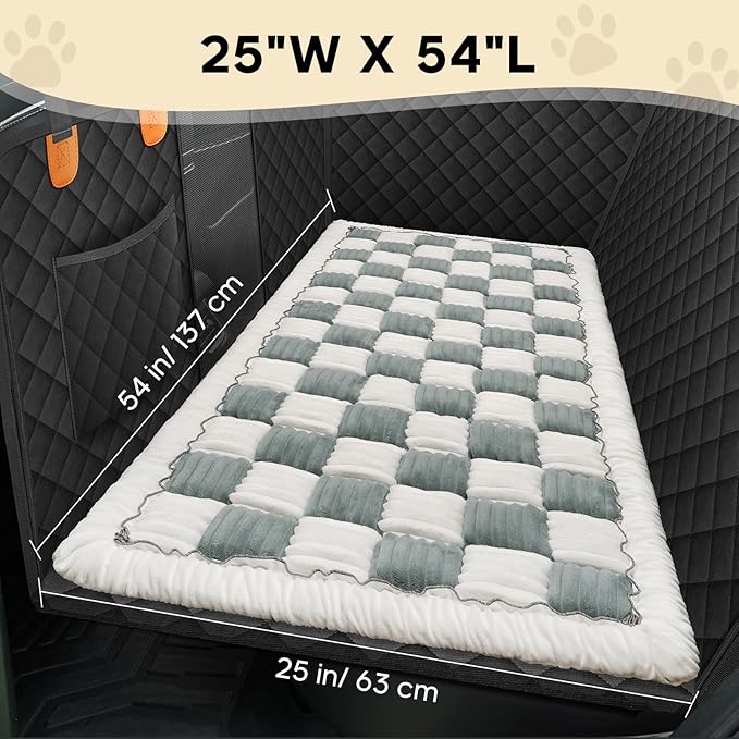 Backseat Pet Bed Mat, Non-Slip Plaid Dog Bed for Car Back Seat, Flannel Backseat Dog Bed, Fit for Backseat Extenders and Trucks SUVs (Bluegrey&White, 24.8x54 inch)