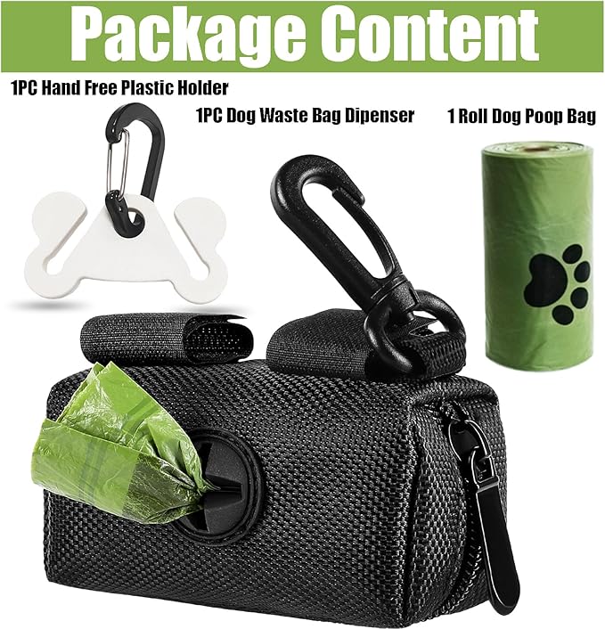 Dog Poop Bag Holder for Leash Attachment Dog Poop Bag Dispenser Dog Waste Bag Dispensers Dog Poop Bag Holders Fit Dog Leash Accessory With Hand Free Holder Carriers, Black