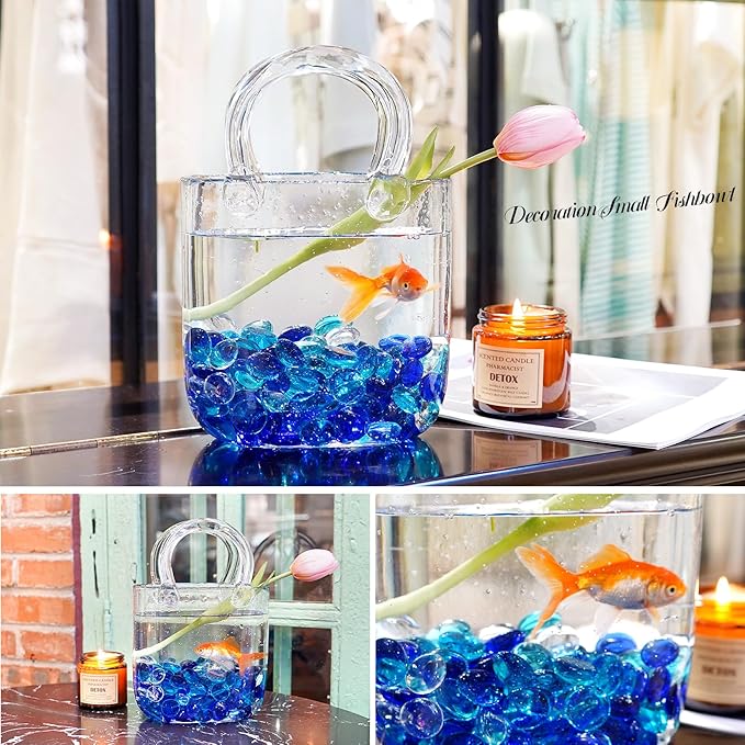 2LB Blue Mix Flat Glass Marbles for Vases, Mancala Stones Gemstone Beads Vase Filler Decorative Glass Pebbles for Fish Tank, DIY Crafts, Aquarium Decor Rocks