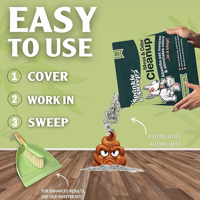 Dog Pee Cleaner | Pet Accident Cleanup Powder | Vomit Cleanup Kit for Hard Surfaces | Puppy Potty Training Aid | Dog Diarrhea Accident Absorbent | Non-Toxic Odor Remover