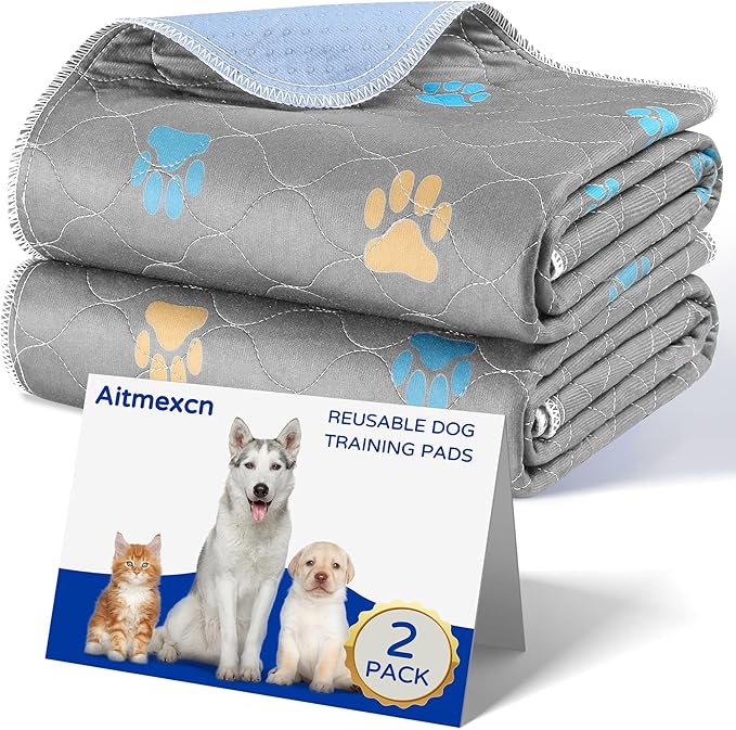 Aitmexcn Washable Puppy Dog Pee Pad, 2PCS 100% Waterproof Whelping Training Mat for Puppy/Senior Dog, Fast Drying Reusable Puppy Pads for Indoor, Outdoor and Car Travel- 32x36'' Llight Gray