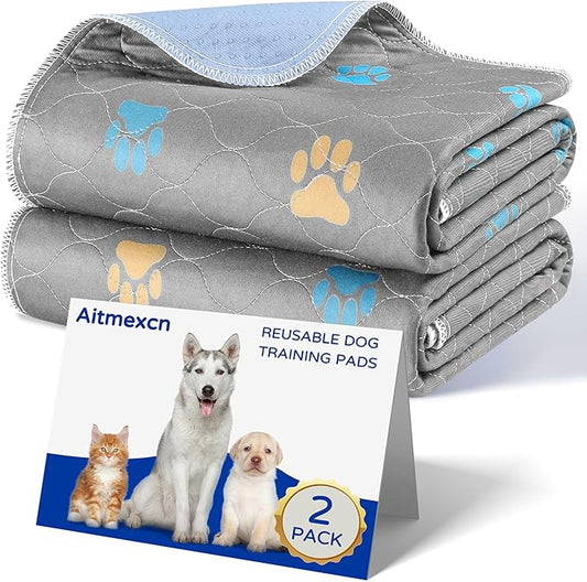 Aitmexcn Washable Puppy Dog Pee Pad, 2PCS 100% Waterproof Whelping Training Mat for Puppy/Senior Dog, Fast Drying Reusable Puppy Pads for Indoor, Outdoor and Car Travel- 36 x 48'' Llight Gray