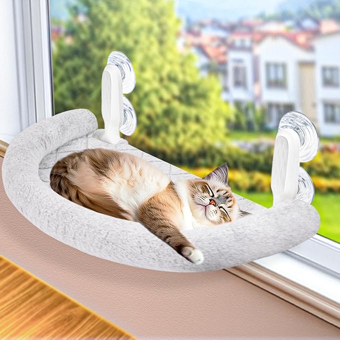 Cat Window Perch & Hammock - Exquisite Soft Wool Fleece, Safe & Comfortable Design with 4 Strong Suction Cups - Ideal for Large Cats (High-Grade Gray, Extra Large)