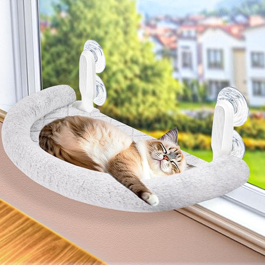 Cat Window Perch & Hammock - Exquisite Soft Wool Fleece, Safe & Comfortable Design with 4 Strong Suction Cups - Ideal for Large Cats (High-Grade Gray, Extra Large)
