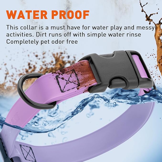 Dogline Biothane Waterproof Dog Collar with Quick Release Buckle Strong Coated Nylon Webbing with Odor- Proof for Easy Care Easy to Clean Fits Small Medium Large Dogs, Amethyst Purple 1" W 15-23" L