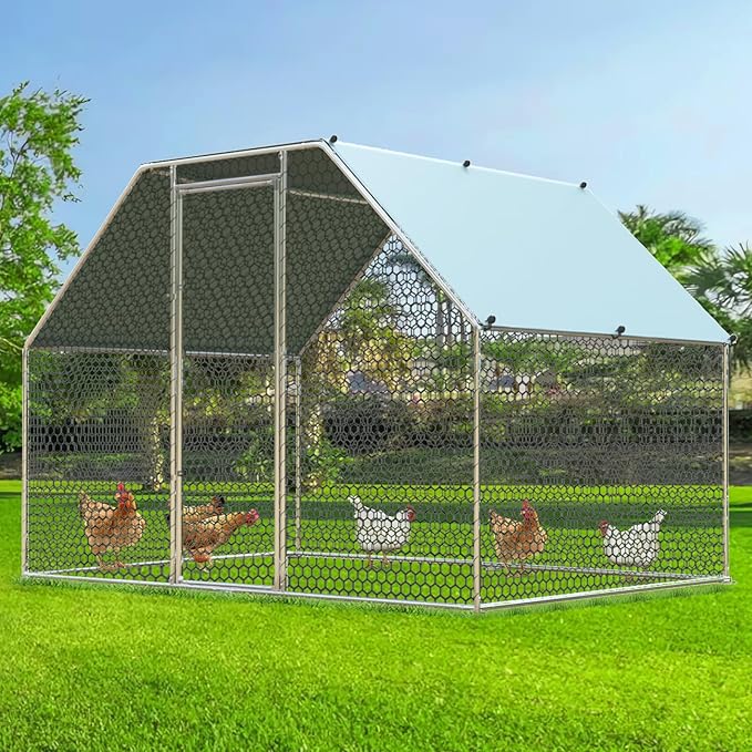 4ever2buy Chicken Runs for Yard with Cover, Large Metal Chicken Run Walk in Metal, Outside Dog Kennel with Roof, Flat Roofed Outdoor Kennel for Cats(9.2’Lx6.23’Wx6.4’H)