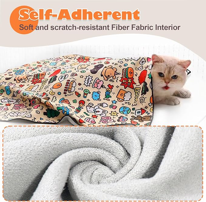 Cat Grooming Wrap, Cat Wrap Self-Adherent, Anti-Scratch Anti-Bite, Anti-Escape Grooming Bag for Cats Nail Clipping, Ear Cleaning, and Teeth Brushing (27.6 × 27.6" Cow Pattern)