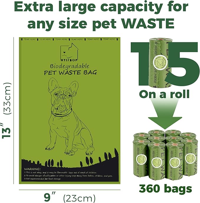 Biodegradable Dog Poop Bags Rolls 360 Count Scented, Leak Proof and Extra Thick Waste Bag Refill (Scented)