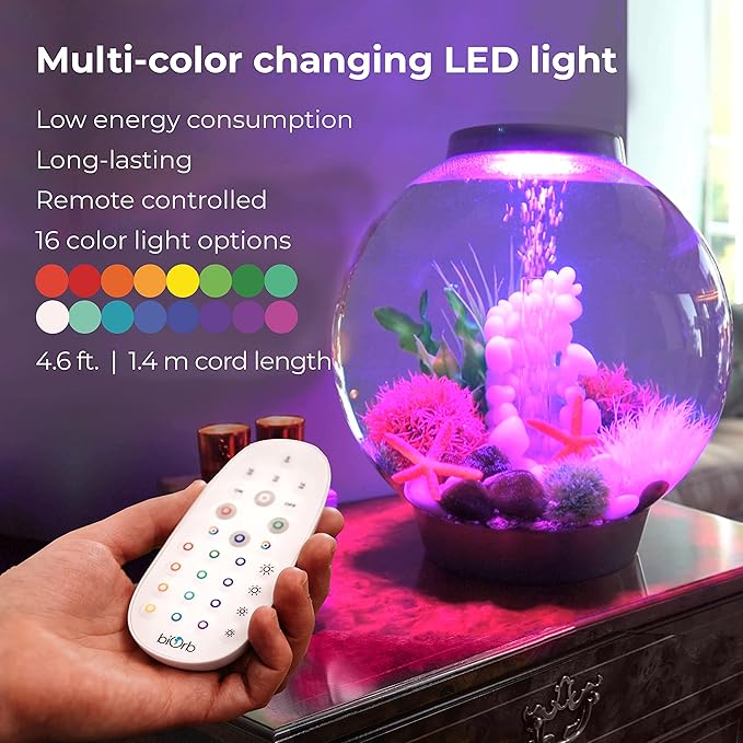 biOrb Classic 30 Acrylic 8-Gallon Aquarium with Multi-Color Remote-Controlled LED Lights Modern Tank for Tabletop Display, Black