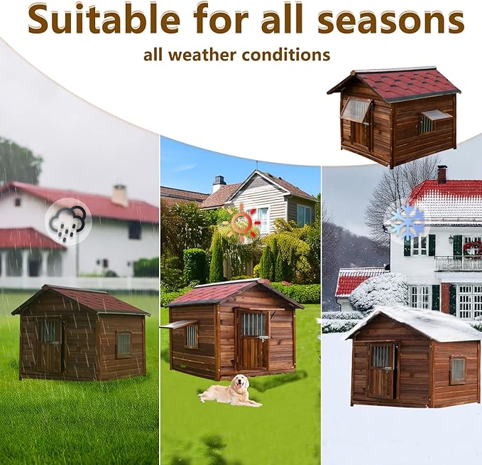 Dog House Outdoor, Solid Pine Wood Dog House with Waterproof Roof, Warm Spacious Pet House, Heavy Duty Animal Shelter for Large Breed Weatherproof, 4XL