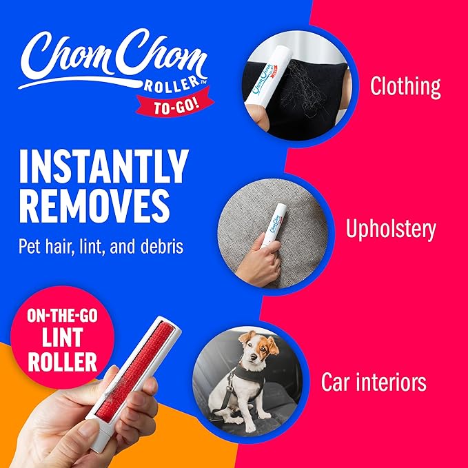 ChomChom Roller for Pet Hair - Reusable Lint Roller Pet Hair Removal Tool for Clothes, Couches, Cars and Travel - Cat Dog Hair Remover, Compact, No Sticky Refills Needed (Travel Togo)