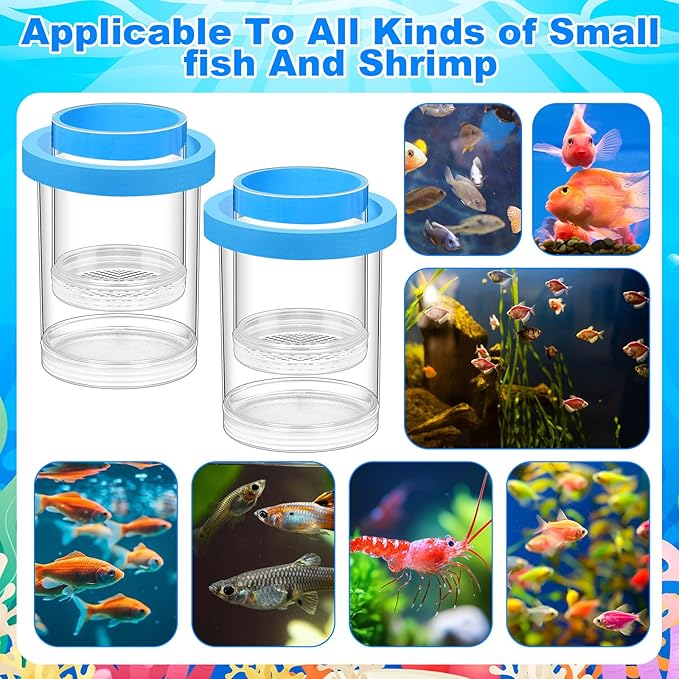 2 Pcs Breeder Box for Fish Tank Aquarium Breeder Separation Net Breeding Box with Suction Cup for Small Fish Shrimp Clownfish Guppy(Blue,L)