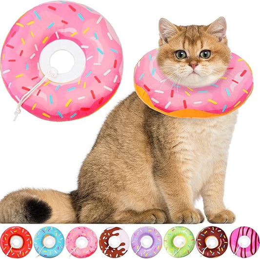 Cat Cone Collar Soft, Cat Recovery Collar for Wound Healing Cute Donut Adjustable Kitten Cones to Stop Licking Comfortable Lightweight Neck Elizabethan Collars for Cats Kittens After Surgery