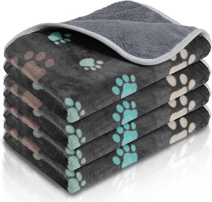 4 Pcs Waterproof Guinea Pig Blankets Washable Small Animal Fleece Bedding Absorbent Guinea Pig Cage Liners Reusable Pet Pee Pad Sleep Mat Pad Cover for Hamster Ferret (Cute Paw,24 x 16 Inch)