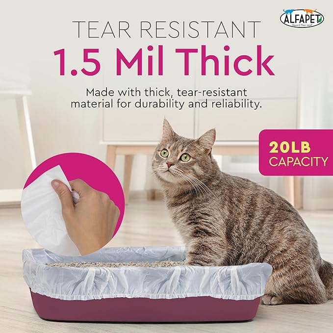 Alfapet Elastic Cat Litter Box Liners - Extra Giant 30 Count - Tear-Resistant Cat Litter Bags - Waterproof Kitty Litter Liners - Fits Litter box Pan Sizes XL, Giant, X-Giant, 37" x 18", 20 lb Capacity