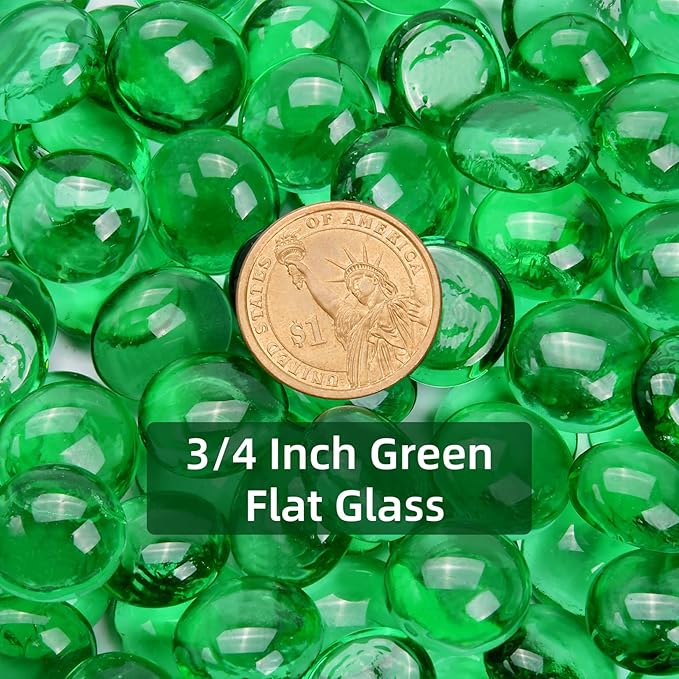 10LB Green Flat Glass Marbles for Vases, Gemstone Beads Vase Filler Decorative Glass Pebbles for Fish Tank, DIY Crafts, Aquarium Decor Rocks