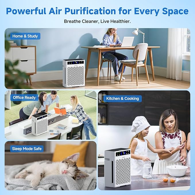 Air Purifiers for Home, Large Room up to 3000 Ft², HEPA Air Purifier for Home Pets with Filter, Air Quality Sensor, Timer, Air Cleaner for Bedroom, Dorm Room, Pet Hair, Office