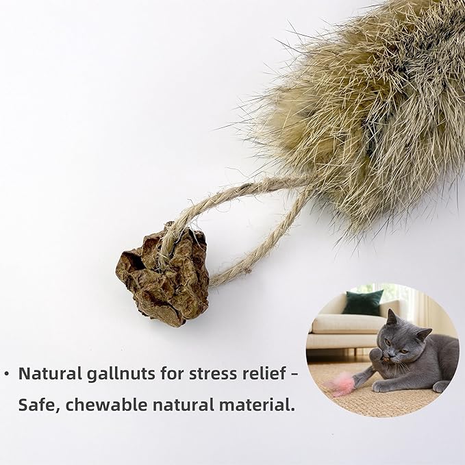 3 Pack Rabbit Fur Catnip Toys with Feathers – Interactive Carrot Cat Toys with Galls Fruit for Indoor Cats and Kittens