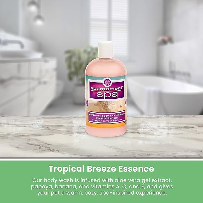 Best Shot Scentament Spa Seasonal Body and Facial Wash, Tearless Shampoo, Hypoallergenic Body Wash, Removes Tear Stains, Tropical Breeze, 16 Oz.