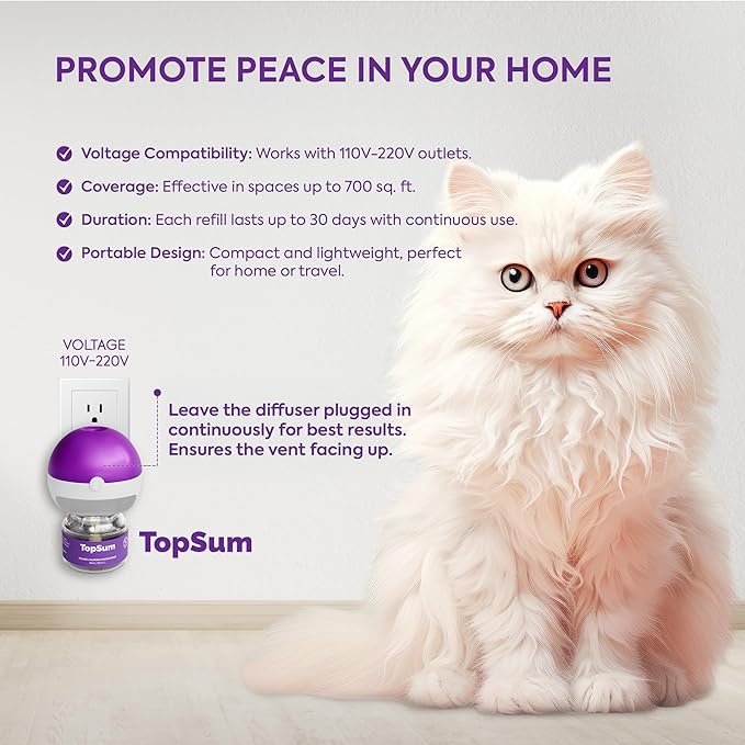 Cat Calming Diffuser Refills: Pheromone Refill for Cats, Long-Lasting 4-Month Supply, Compatible with Most Diffusers, 4 Pack (Lavender)
