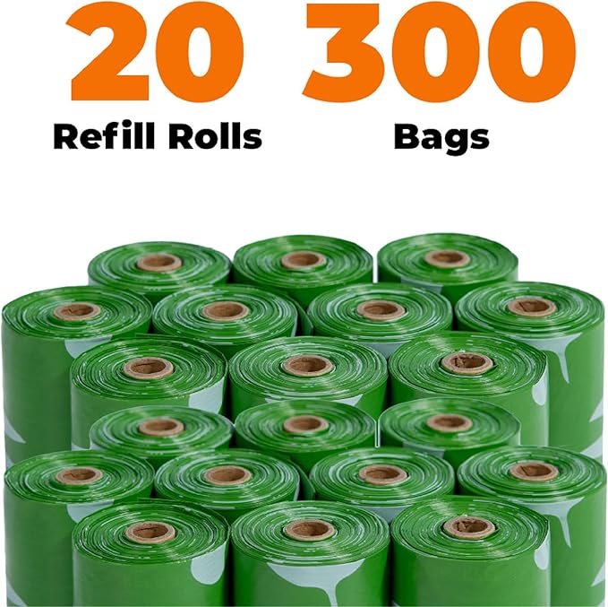 Best Pet Supplies Poop Bags for Dogs, 50% Post-Consumer Recycled Content dog waste bags on rolls, fits all poop bag holders for leashes - 300 Count, Green, Unscented