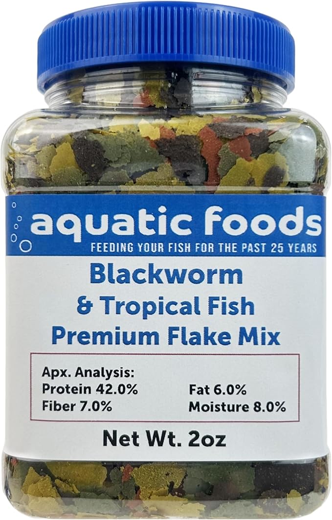 Aquatic Foods Inc. California Blackworm & Premium Tropical Fish Flakes for Discus, Cichlids All Community Tropical Fish Also Pellet Mix, Wafer Mix Included…2oz