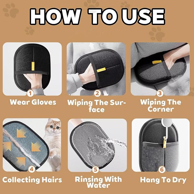 2025 Upgraded Pet Hair Removal Glove |Double-Sided – Reusable Grooming & Bathing Glove for Dogs and Cats |Soft Silcone Touch |Easy Deshedding and Cleaning Mitt (Black, 10 PCS)