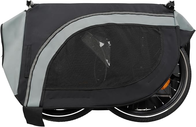 Blue-Grey Large Folding Bike Trailer for Dogs – Heavy-Duty Steel Frame, 66LB Capacity Pet Carrier for All-Terrain Cycling, Jogging & Camping Adventures!