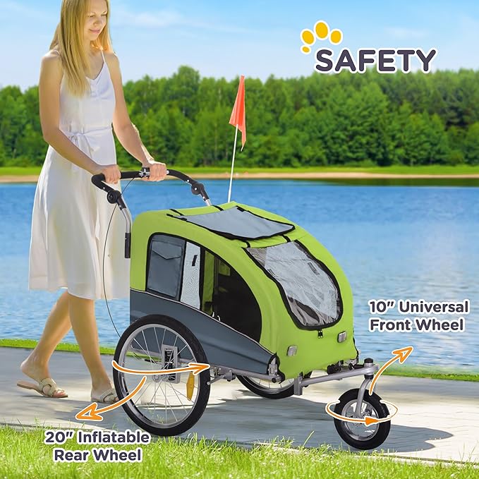 Aosom Dog Bike Trailer 2-in-1 Pet Stroller with Canopy and Storage Pockets