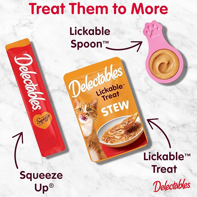 Delectables Squeeze Up Creamy Squeezable Puree, Lickable Wet Cat Treats, Grain Free, No Added Fillers, No By-Products, No Added Preservatives, 0.5 Ounces Tuna & Shrimp, 32 Tubes Total