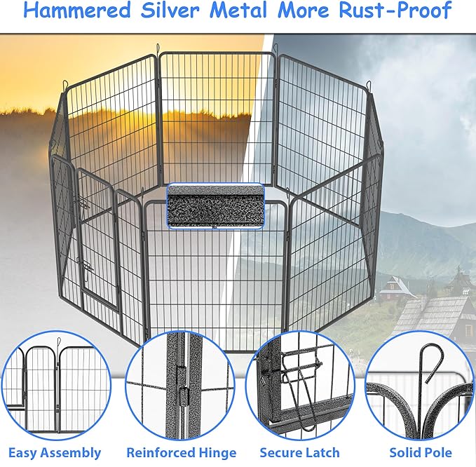 Dog Playpen, Outdoor Dog Fence, 8 Panels, 40" H Dog Pen for Medium/Small Dogs, Heavy Duty Metal Pet Fence with Gate, Portable Dog Fence for RV Camping and Yard (Black)