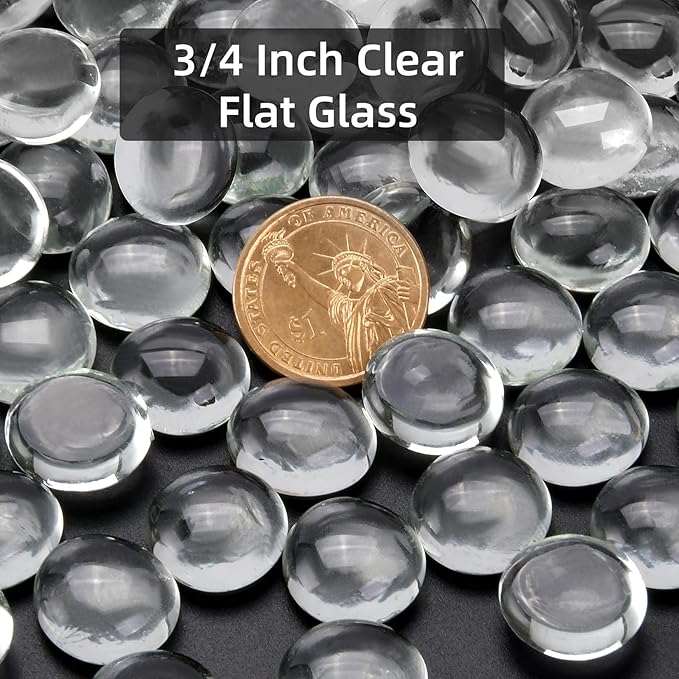 1LB Clear Flat Glass Marbles for Vases, Gemstone Beads Vase Filler Decorative Glass Pebbles for Fish Tank, DIY Crafts, Aquarium Decor Rocks