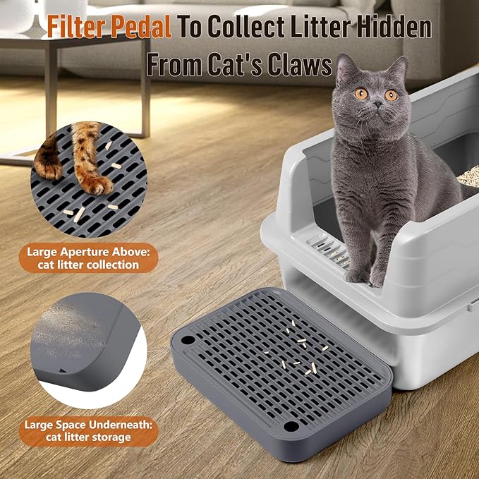 Cat Litter Box Ramp Mat with Filter Function, Cat Step Pedal Stool for Self-Cleaning Litter Box, Easy to Clean, Ideal for Kitten & Elderly Cats (Dark Grey)