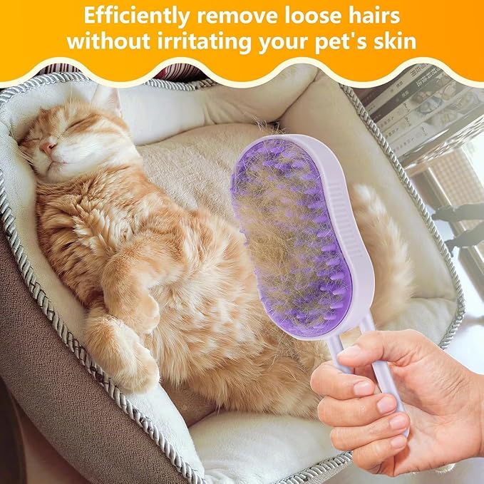 Cat Steam Brush for Shedding, 4 in 1 Rechargeable Steam Brush for Cats and Dogs, Anti-Static, Massage