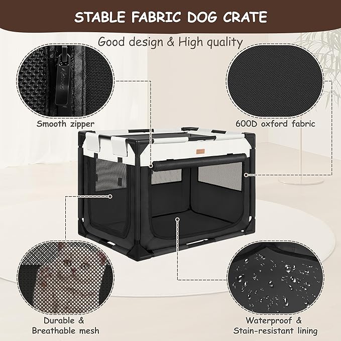 Dog Crate - Soft Pet Kennel for Dogs/Cats, 3-Door Breathable Travel Cage with Mesh Window, Portable Dog Kennel for Indoor & Outdoor, Black-L