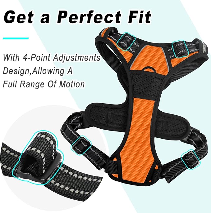 BARKBAY No Pull Dog Harness Large Step in Reflective Dog Harness with Front Clip and Easy Control Handle for Walking Training Running(Orange,XL)