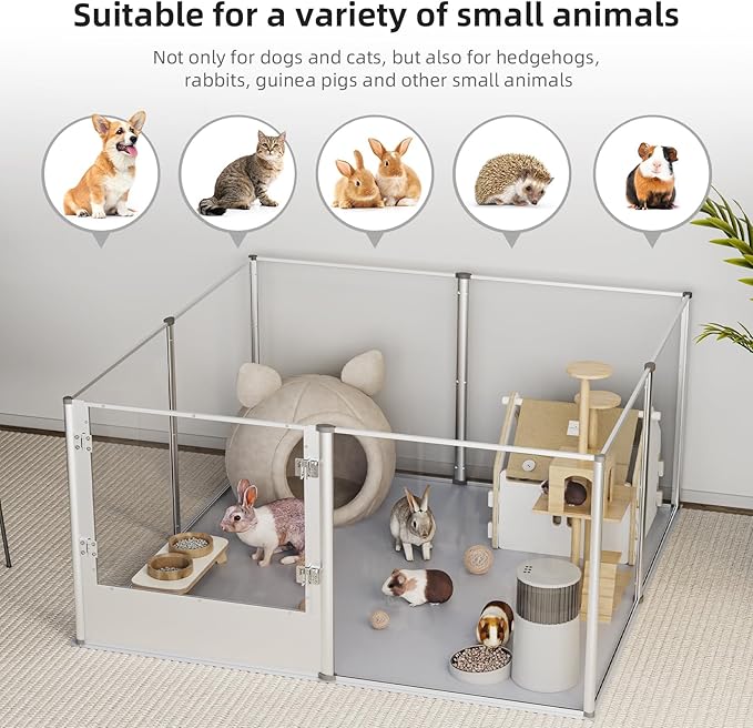 Dog Clear Playpen Fence Kennel: Pet Indoor Heavy Duty Whelping Box Pen Cage with Waterproof whelping pad - Small Animal Acrylic Exercise Kennel Pen with Metal Frame for Cats Puppy Rabbits Guinea Pig