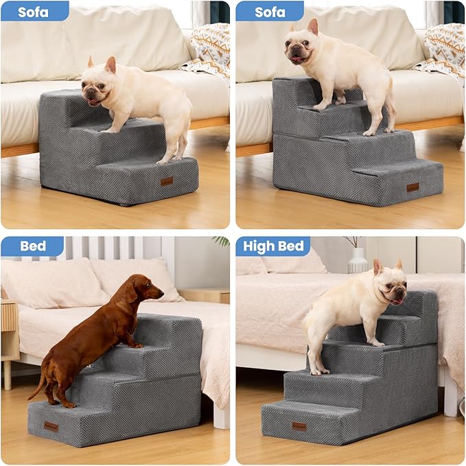 Dog Stairs for Bed 18.5" H, 4-Step Dog Steps for Small Dogs and Cats, Indoor Non-Slip Balanced Pet Stairs are Suitable for Puppy, Older Cat,Gery