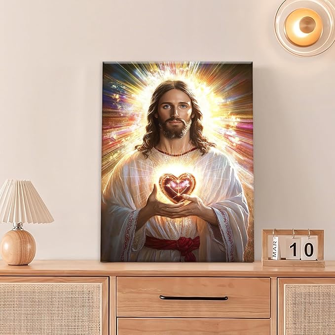 Christian Jesus Wall Art Religion Canvas Wall Decor Prints Framed Painting Jesus Pictures Gifts Artwork for Bathroom Living Dining Church 16"x20"